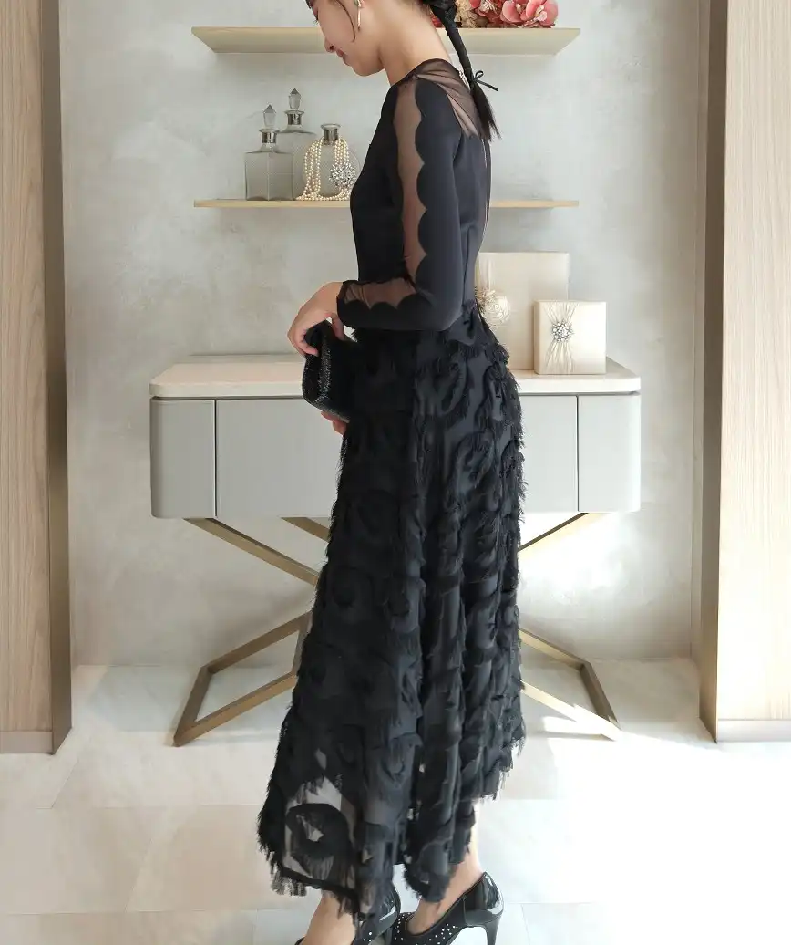 OGシースルーフリンジドレス-ブラック-ブラック-Sサイズ