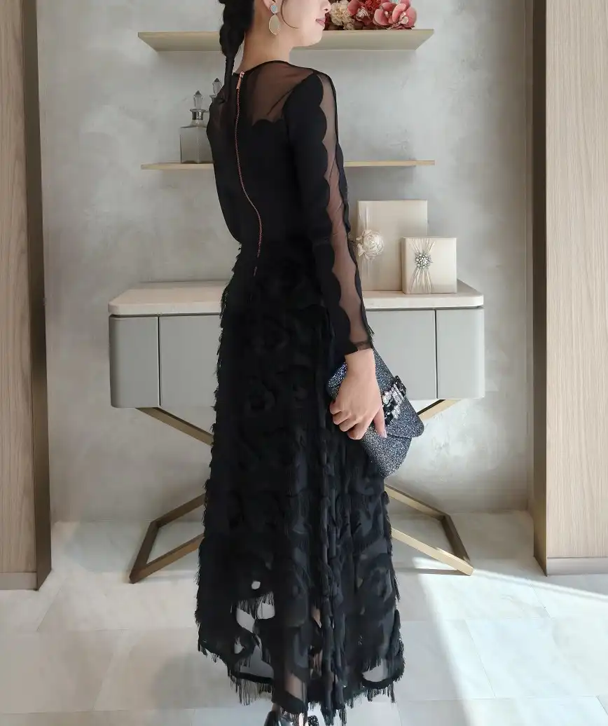 OGシースルーフリンジドレス-ブラック-ブラック-Sサイズ