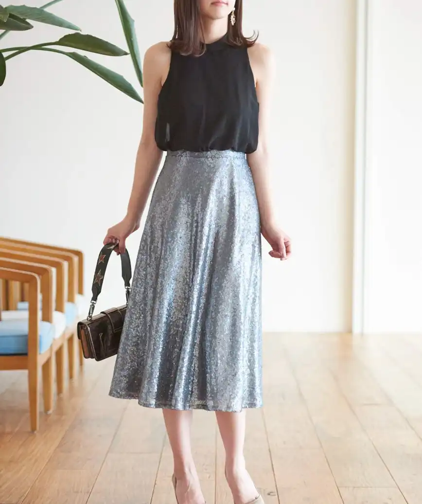 シフォンスパンコールドレス-ブラック-S-Mサイズ