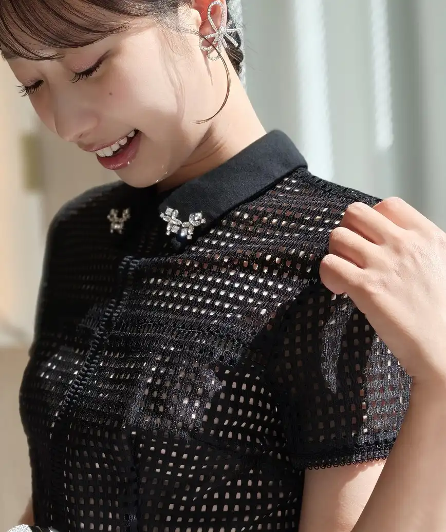 OGビジューカラーショートスリーブドレス-ブラック-Mサイズ