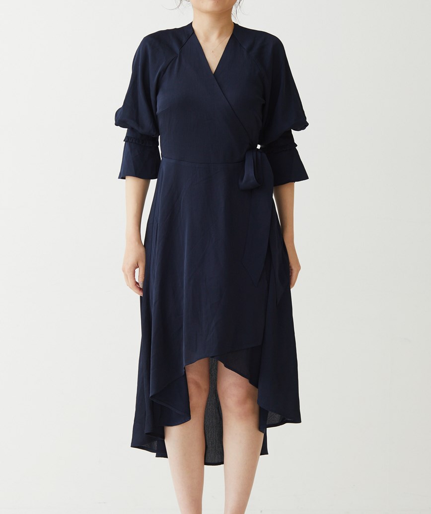 シャイニークロスオーバーミディアムドレス-ネイビー-S-M