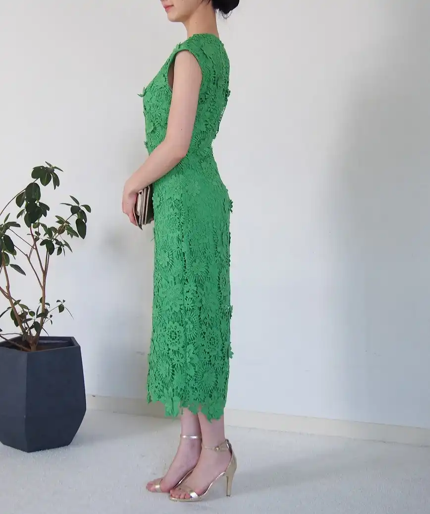 日本未入荷/ GIANA Sensu ドレープ プリーツ ミディドレス DAZZY ドレス 「高見え刺繍×美シルエット」谷間ジップで盛れ感