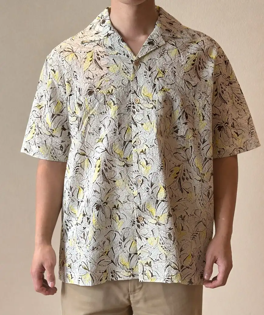 OGかりゆしナチュラルデザインシャツ-イエロー-S