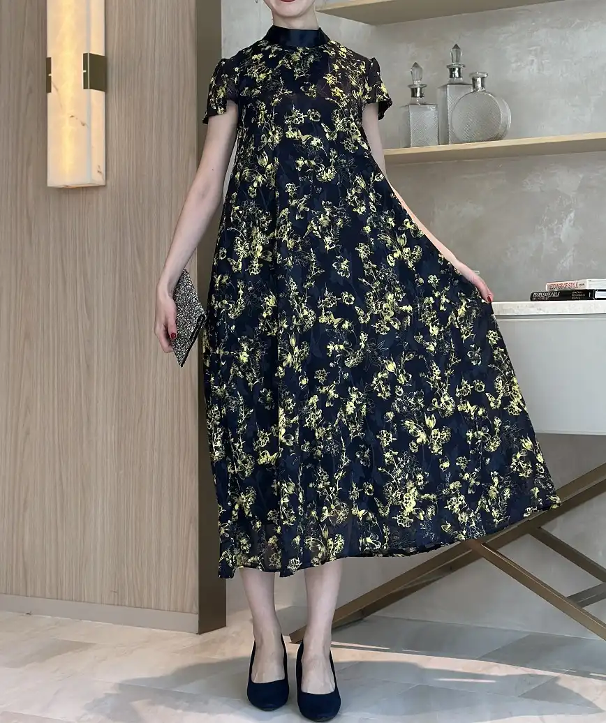 OGフラワーシフォンテントラインドレス-ネイビー-Fサイズ