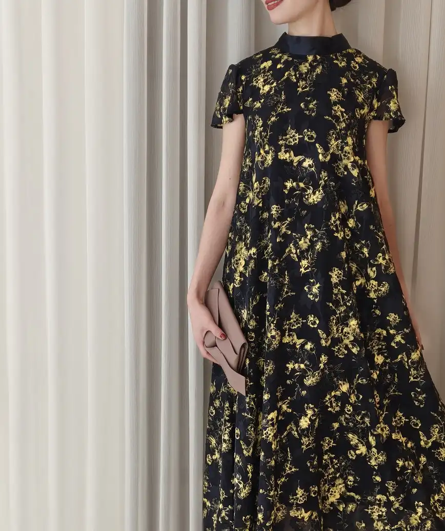 OGフラワーシフォンテントラインドレス-ネイビー-Fサイズ