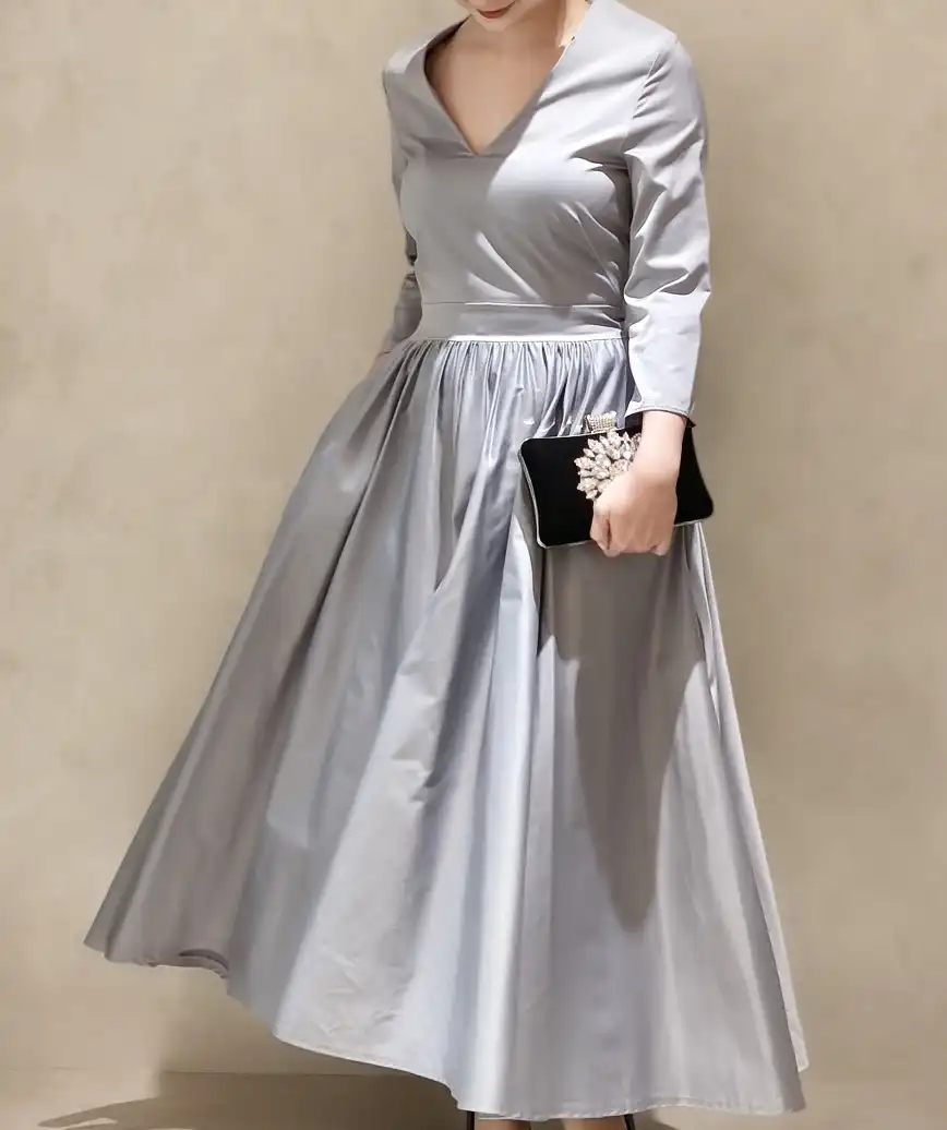 OGレディライクAラインフレアドレス-グレー-Sサイズ