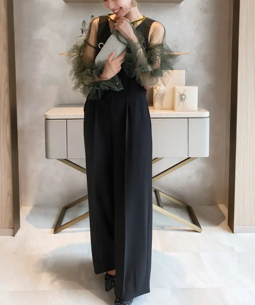 【美品】オケージョンドレス Mサイズ （ホームクリーニング済・すぐに着用OK） OGフルレングスパンツドレス-ブラック-M-Lサイズ