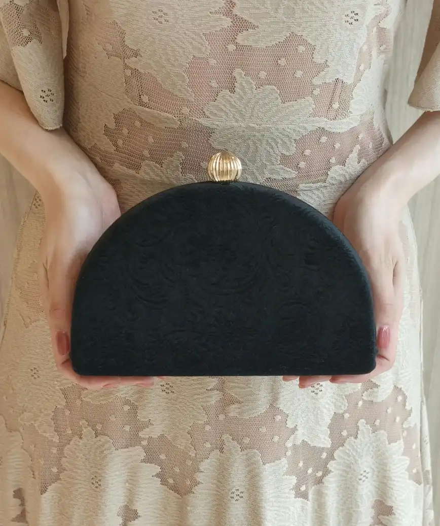 Velour Semicircle Cluth bag－Black