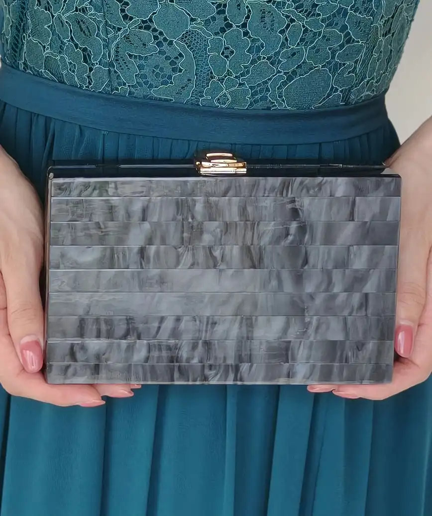 stripe marble box clutch bag - black