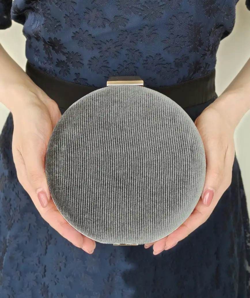 Blue Grey Velvet Circle Clutch bag