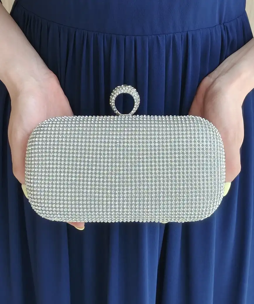 full stone round cluth bag - silver