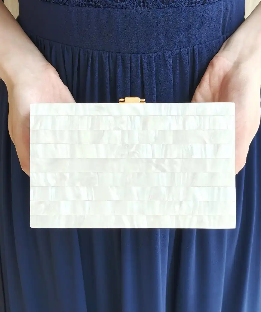 stripe marble box clutch bag - white