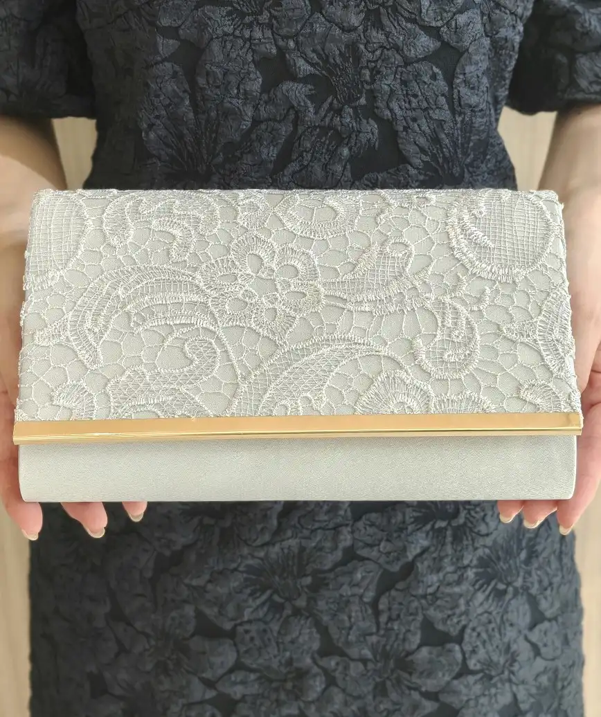 Lace Gold Line Clutch Bag -Silver-