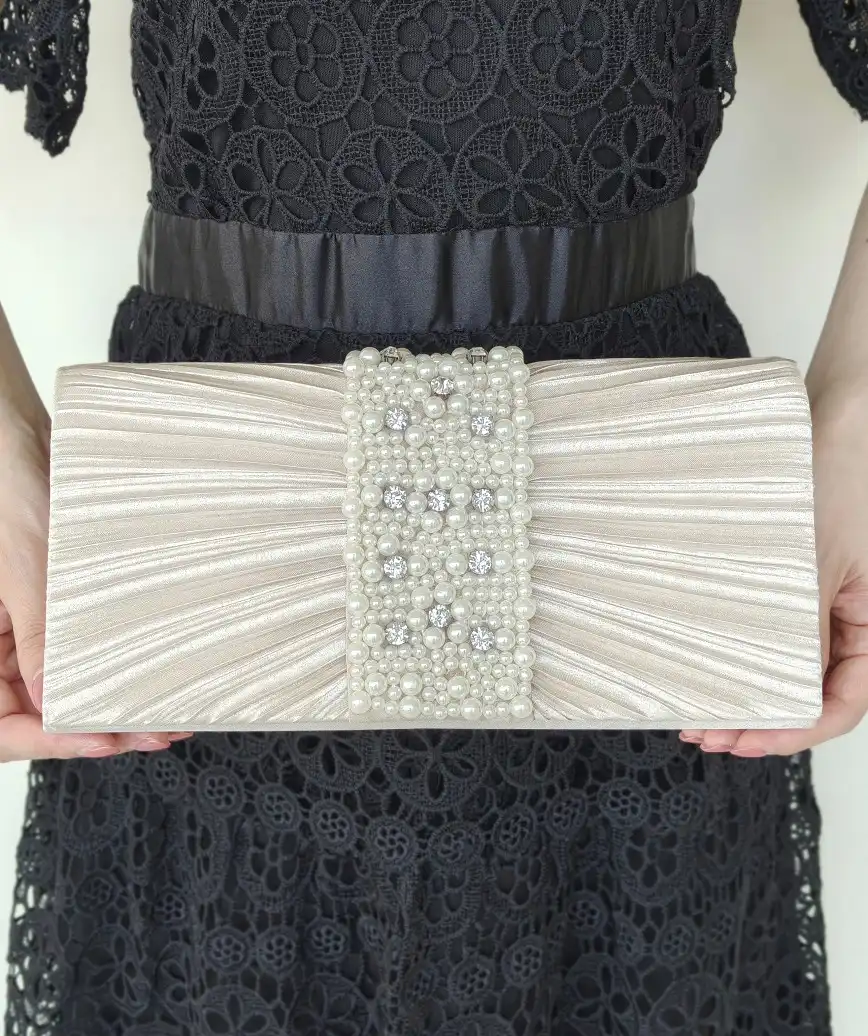 ribbon shirring cluth bag - gold