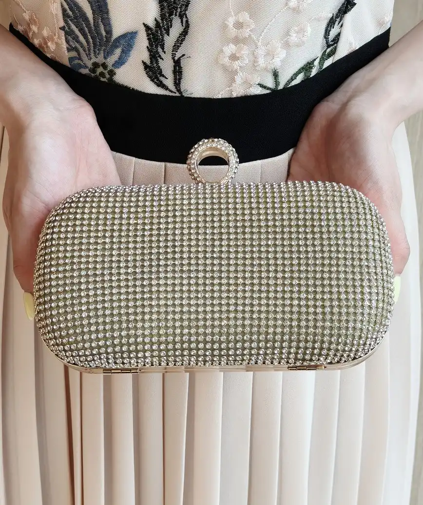 full stone round cluth bag - gold
