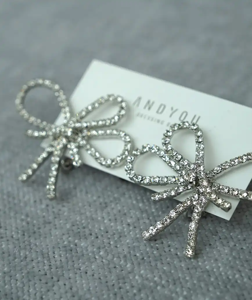 Silver Glitter Ribbon Earrings