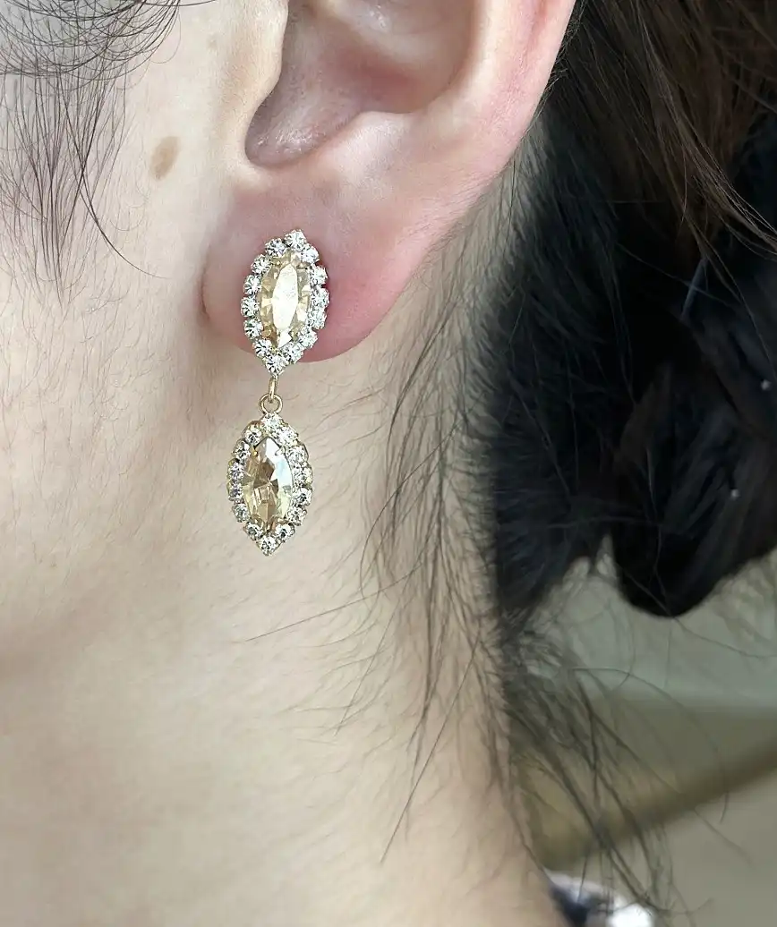 Crystal Drop Earrings-Gold