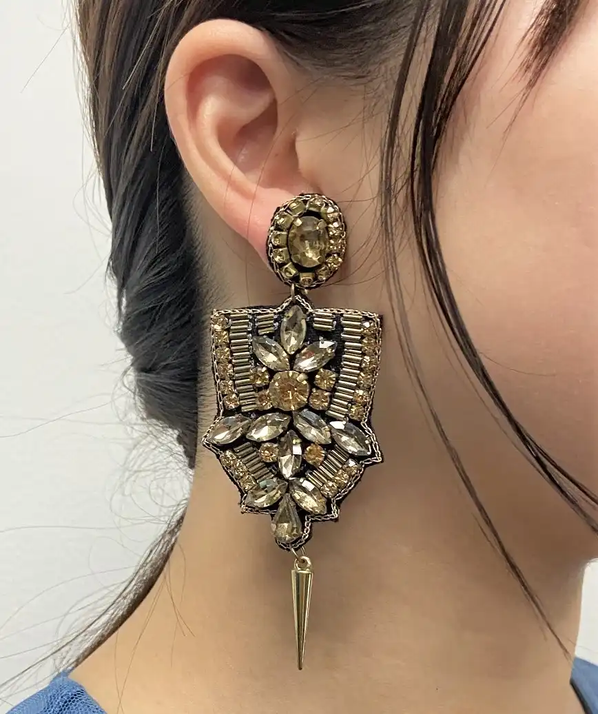 Black gold big bijou drop Earrings