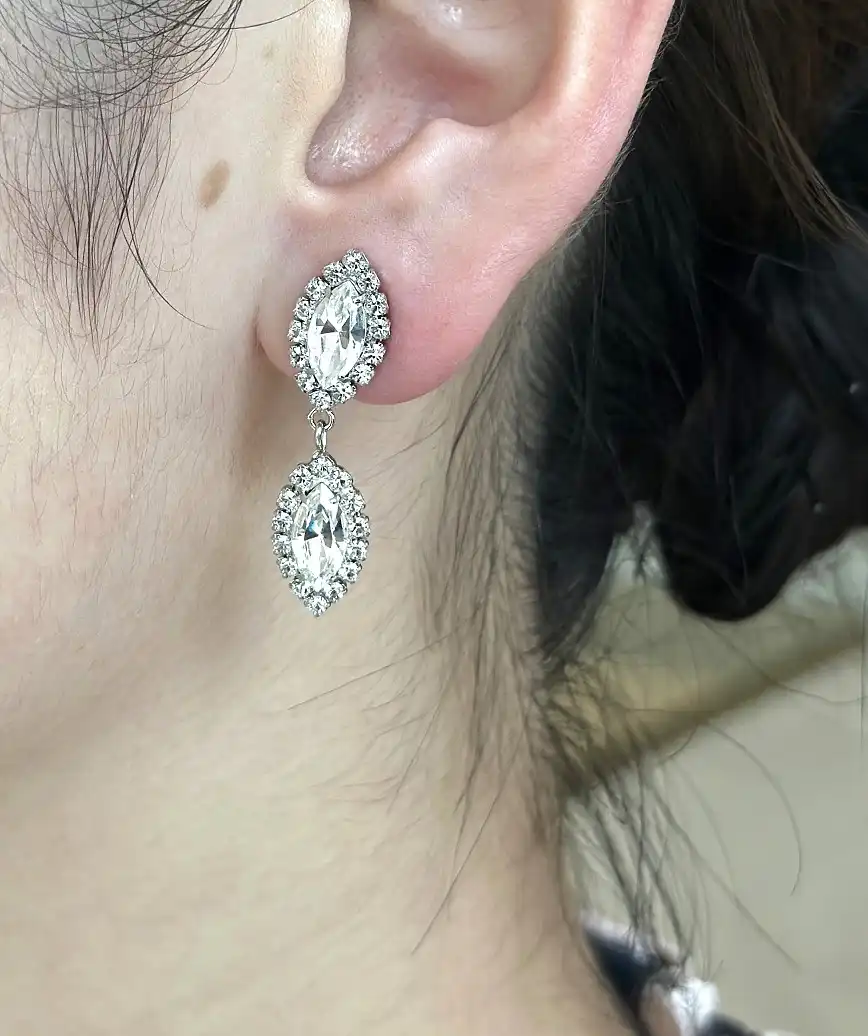 Crystal Drop Earrings-Silver