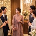 パーティー会場で歓談する大人の男女